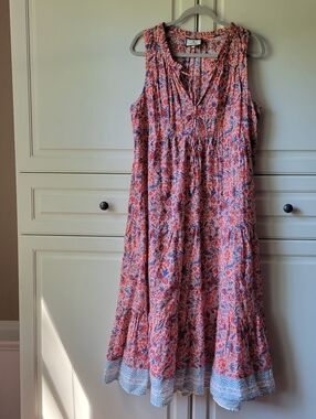 Tuckernuck Sleeveless Floral Midi Tiered Tie Neck Lightweight Dress Size L